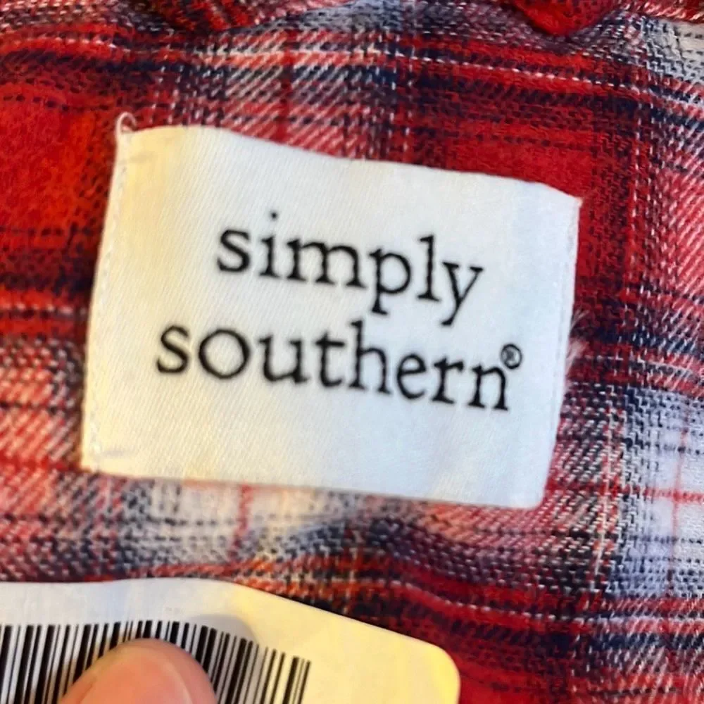Simply Southern Women Red Plaid Flannel Nightshirt Sleep Shirt Dress Size‎ L